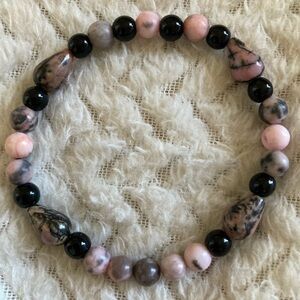 Handmade Pink and Black Beaded Bracelet